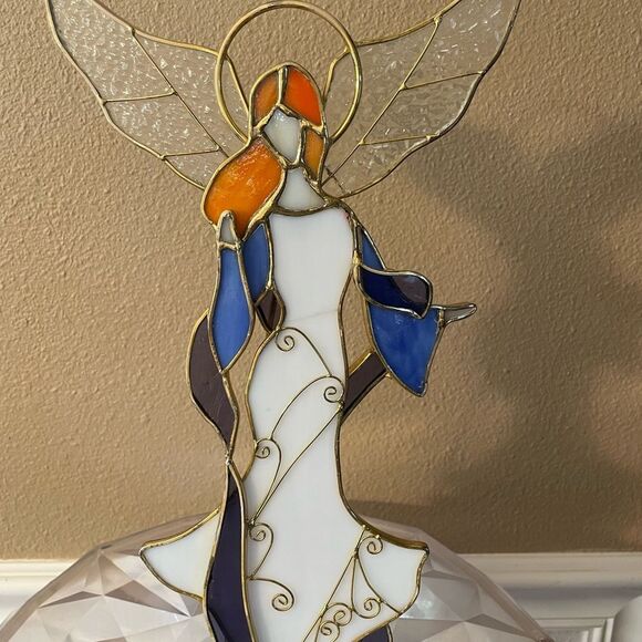 Stained glass Red Headed Angel Candle Holder - Picture 1 of 16